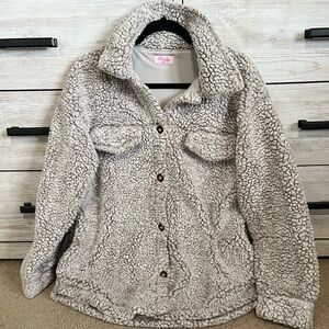 Pink Lily | Cozy Gray Sherpa Shacket / Jacket Medium
